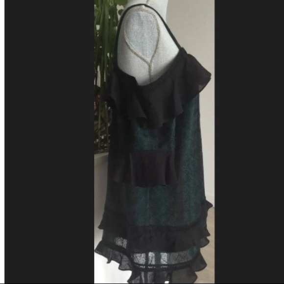 Anthropologie Tiered Teal Ruffle Lace Mini Dress - Picture 4 of 8